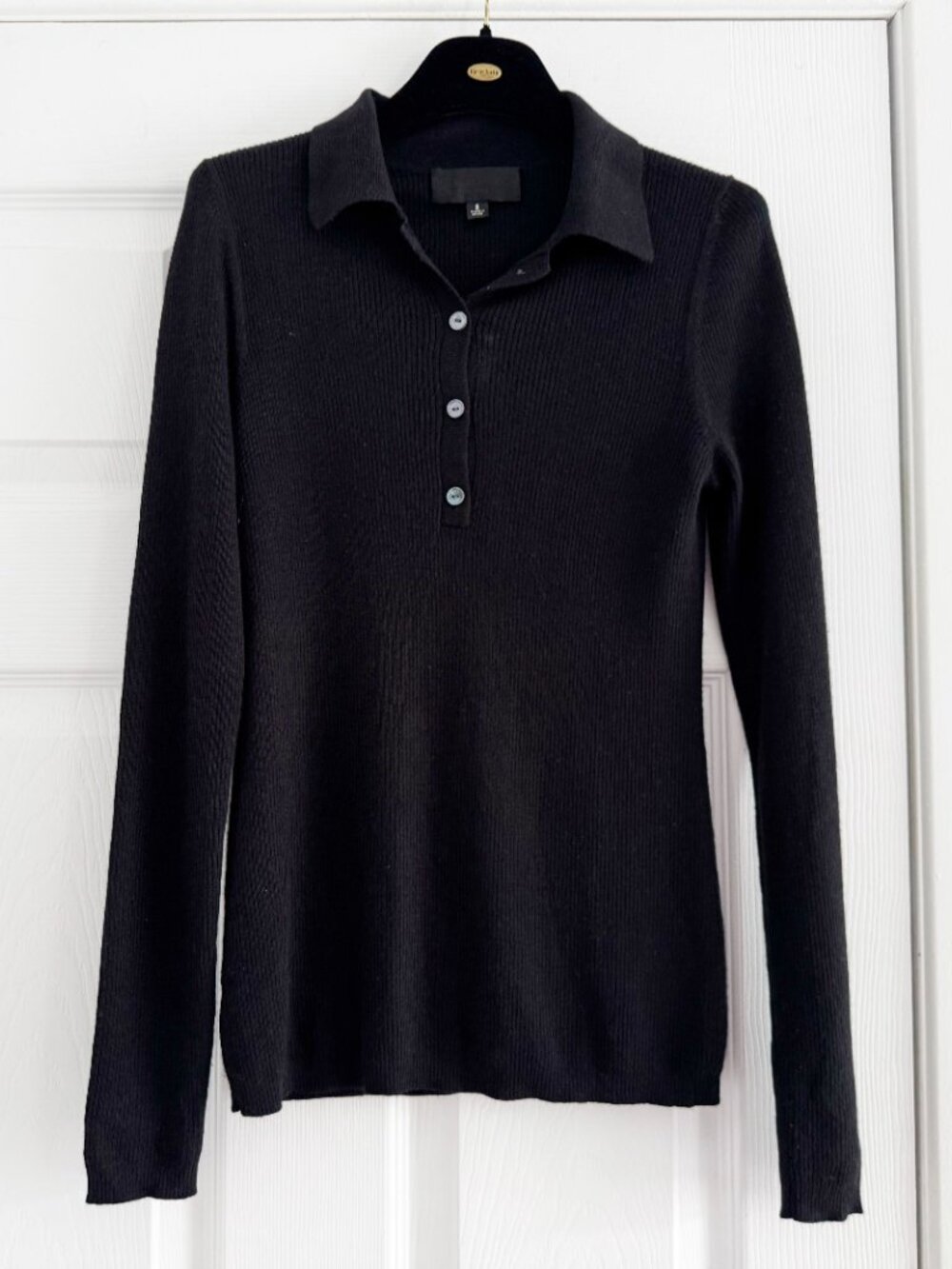 Nili Lotan "Daisy" Ribbed Polo Neck in Black, size Small * AS IS **